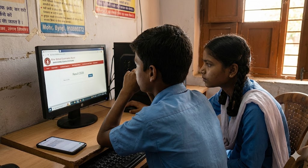 Bihar Board Result Check Kaise Kare 2026 - Students checking 10th and 12th Result on official website