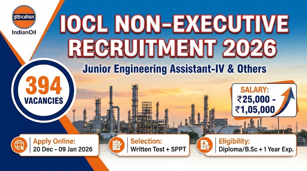IOCL Non-Executive Recruitment 2026 Notification for 394 JEA Posts, Apply Online, Salary and Eligibility Details